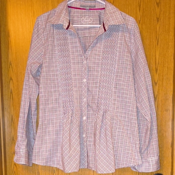 Foxcroft Women's Red and Blue Checkered Blouse - Picture 1 of 4